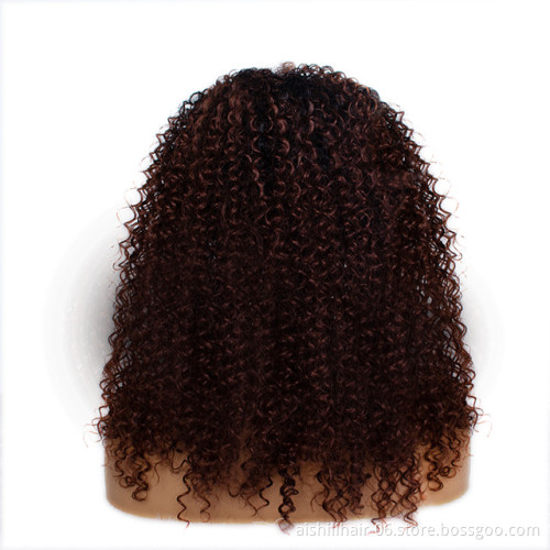 Headband wig Close to the human hair wholesale ombre black to brown afro kingky curly fibre synthetic hair wigs for black women